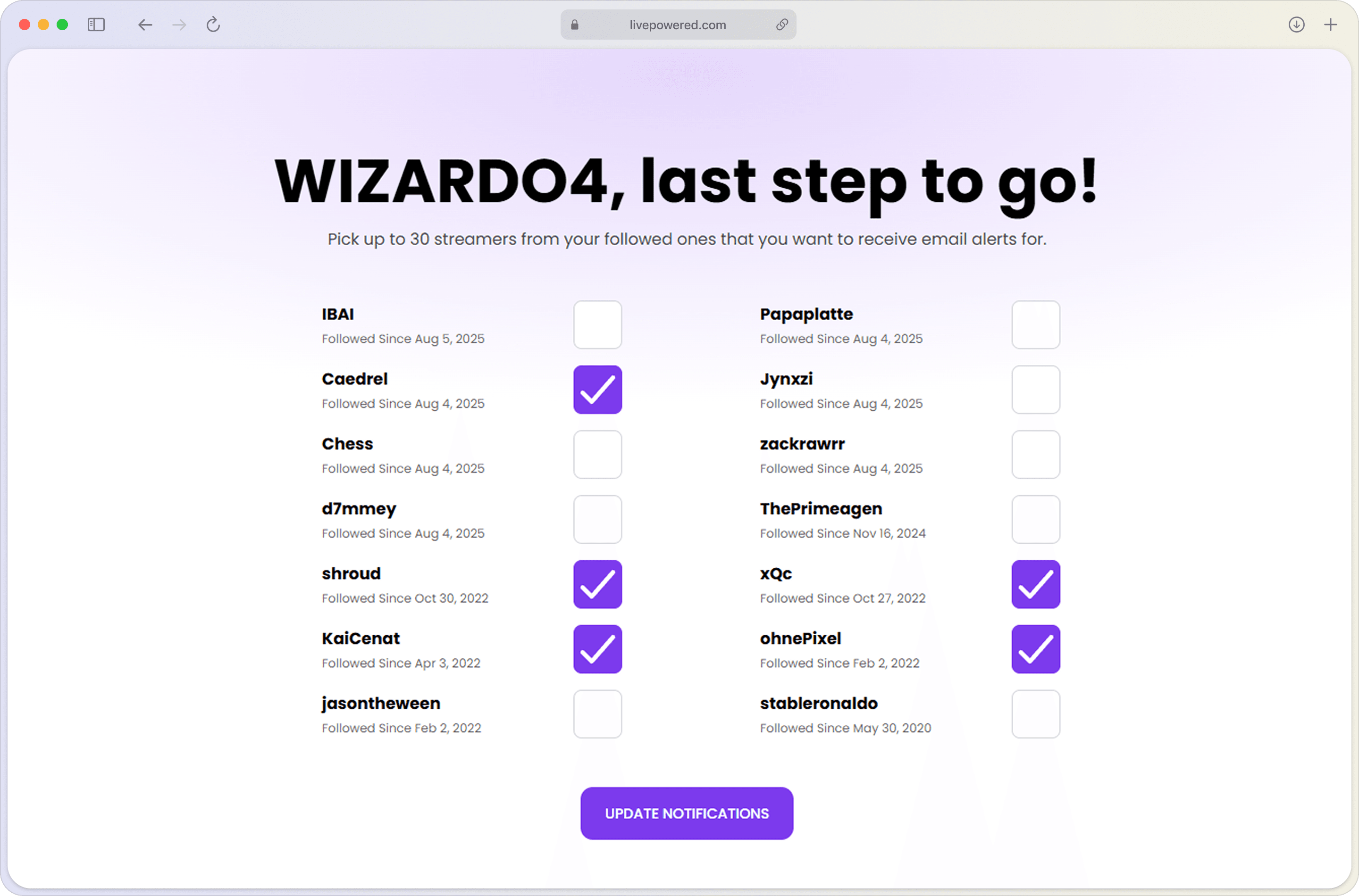 LivePowered Dashboard